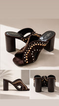 Mule Femme à Talon Carré – Détail Clou Marron