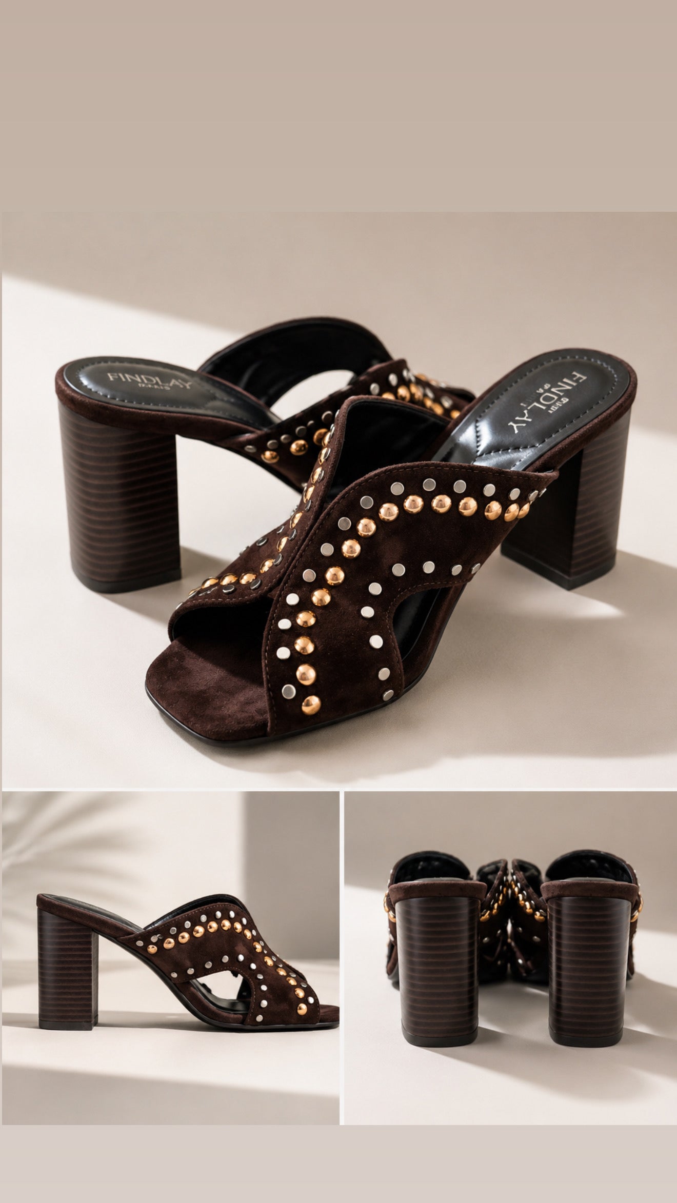 Mule Femme à Talon Carré – Détail Clou Marron